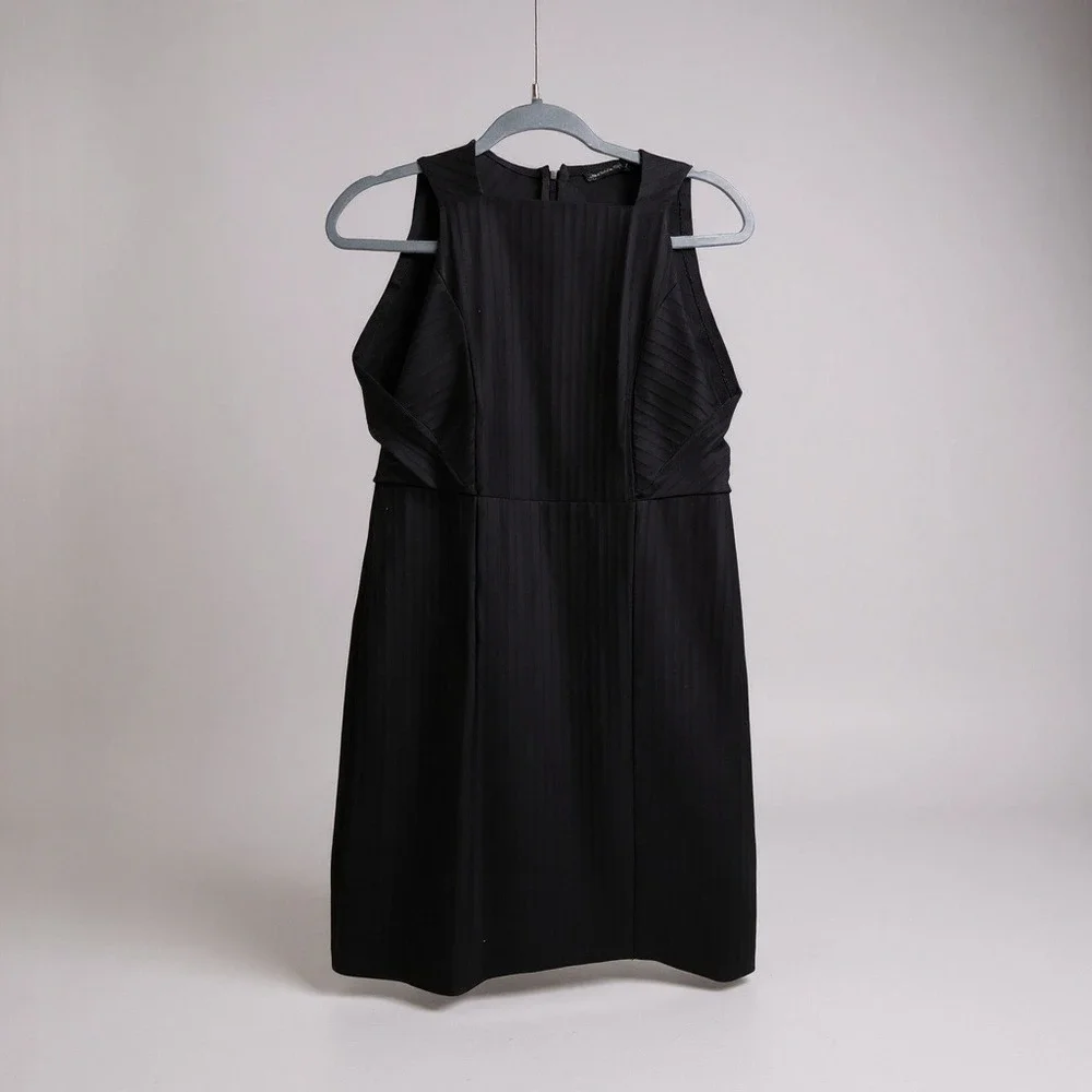 Zara Dress Ribbed Mini Black Sleeveless High Neck L Large Contemporary‎ Chic